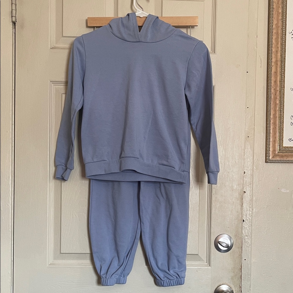 SHEIN girls 9 Periwinkle Graphic Hoodie & Jogger Set - 'Let's Be Happy Together'